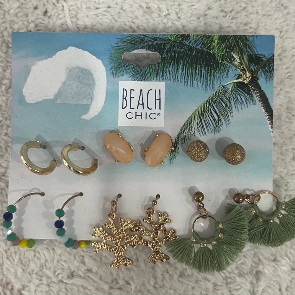 Beach Chic Earring Set - Peach,‎ Gold & Olive Green